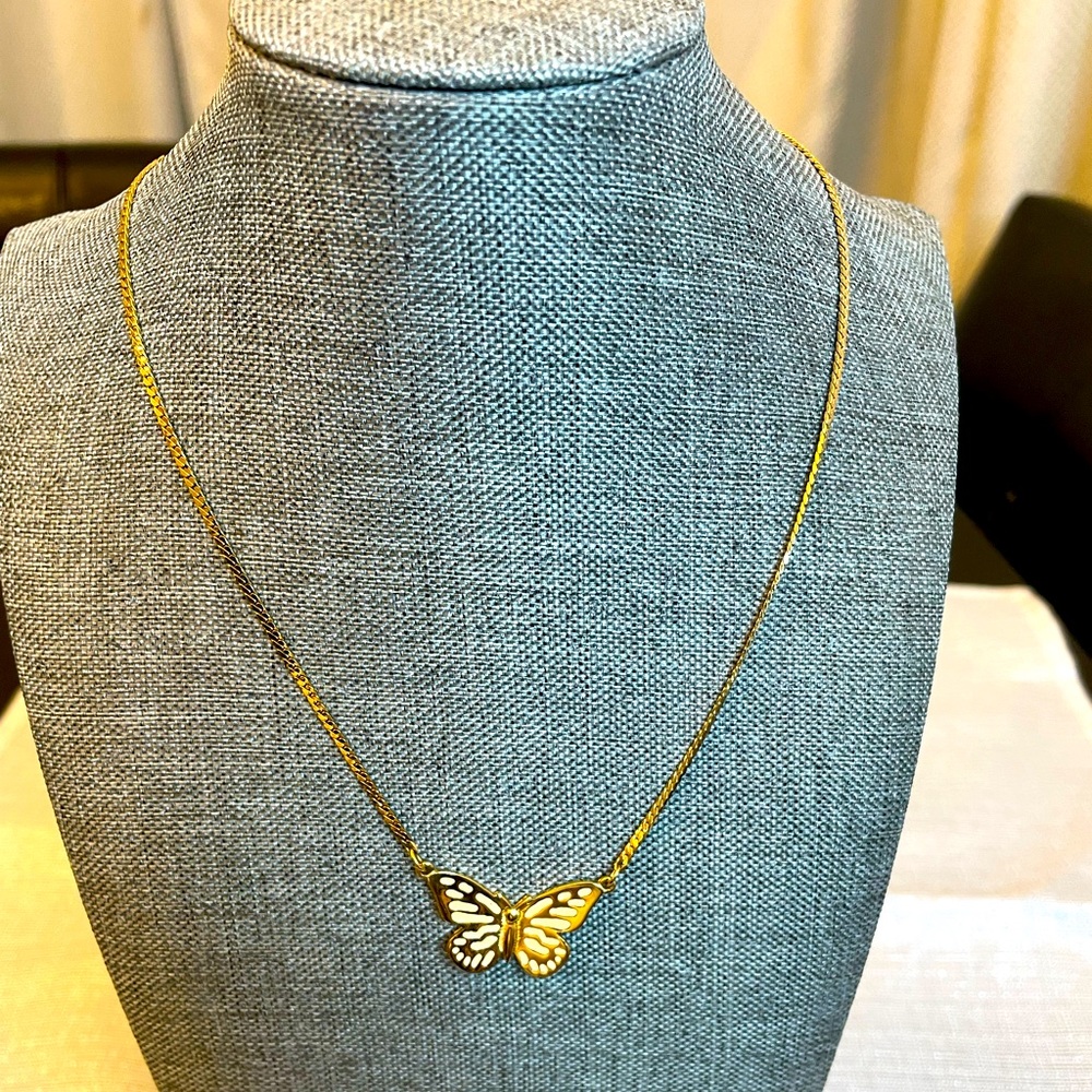 Gold tone butterfly necklace